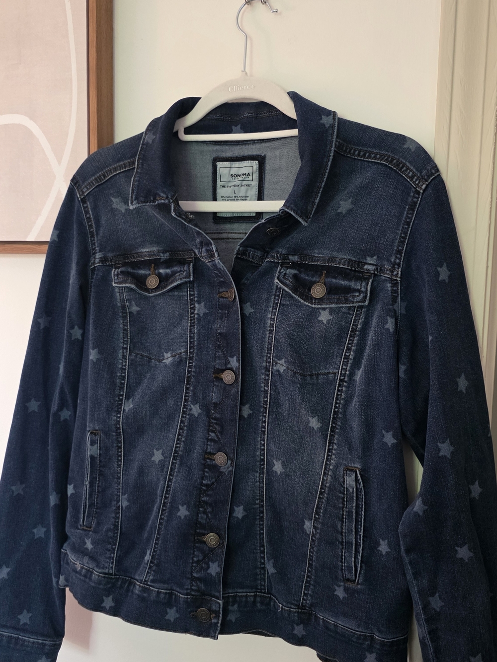 Dark Blue Star-Print Denim Jacket